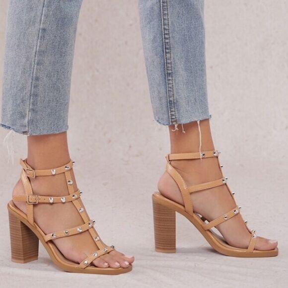 BRAND NEW SODA CAMINO-S PATENT STUDDED ANKLE STRAP HEELS - Picture 9 of 16